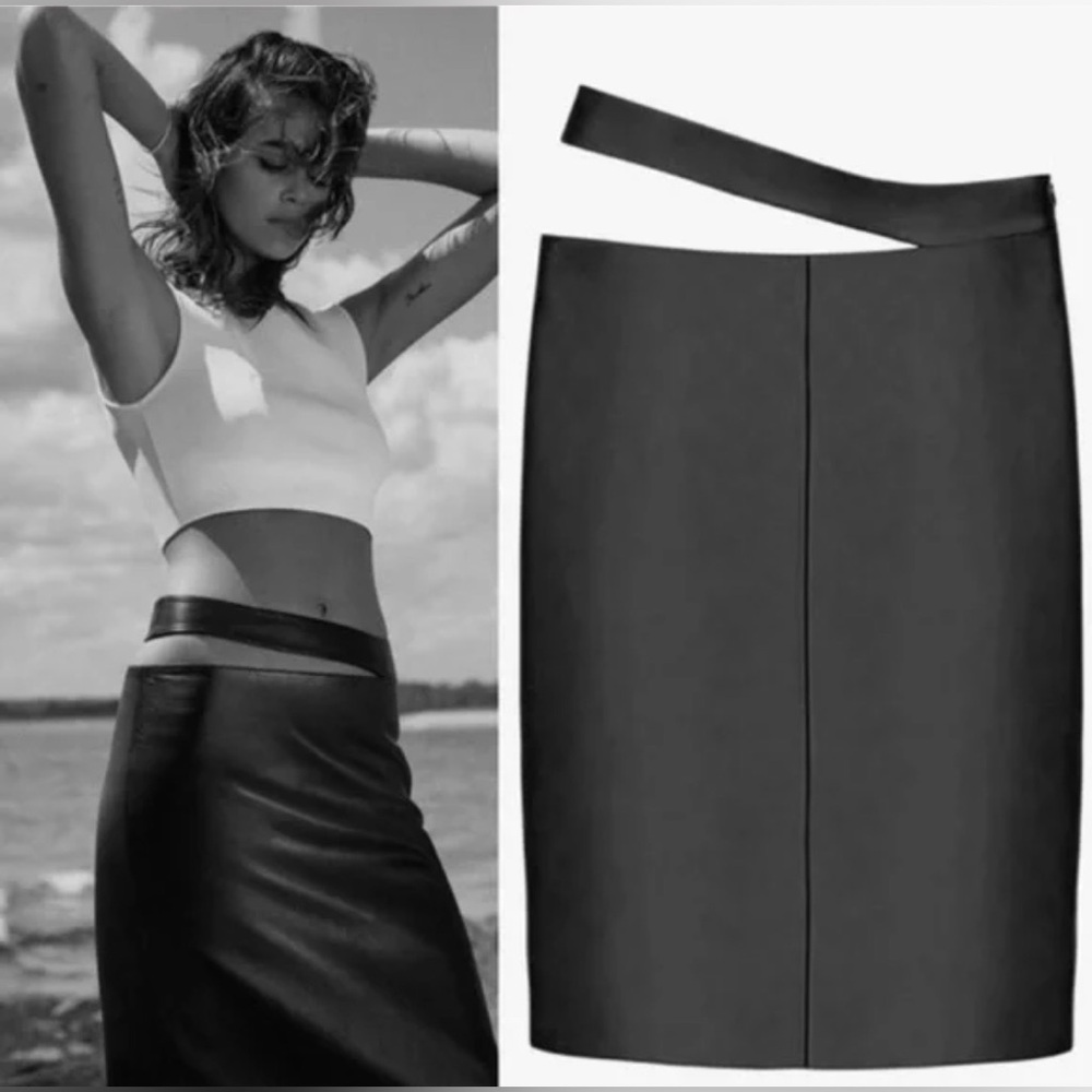 Kaia x Zara Black Leather Cut Out Waist Skirt Size Small